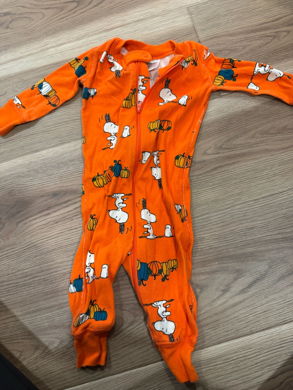 Peanuts Orange Snoopy & Pumpkin Print One-Piece Footie
